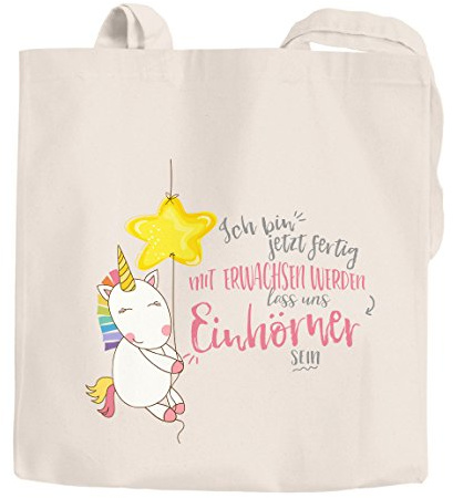 MoonWorks Einkaufstasche Einhorn Ich bin jetzt fertig mit erwachsen werden lass und Einhörner sein Jutebeutel natur 2 lange Henkel