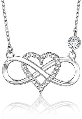 BlingGem Damen Ketten 925 Sterling Silber Rundschliff Zirkonia Unendlichkeit Herz Für Immer Zusammen Halskette Infinity Frauen Anhänger Silberkette Jahrestag Geschenk für Damen
