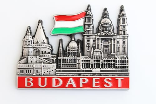 Kühlschrankmagnet mit Städtemotiv, z. B. Venedig, Paris, Rom, Prag, Amsterdam, Barcelona, Dubai, Thailand, aus Metall, tolles Souvenir, schöner Dekoartikel, metall, Silber Budapest