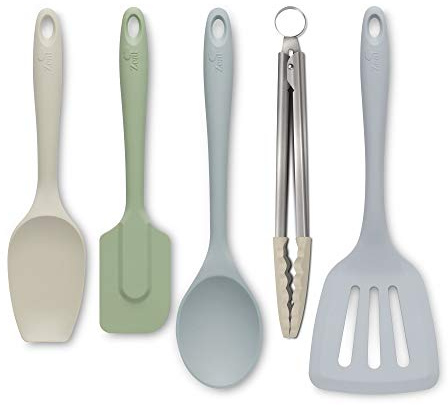 Zeal JSET45QN Non-Stick Silicone Cooking Tongs, Turner, Spatula Spoon & Cook Spoon 5-Piece Set-Neutral Mix