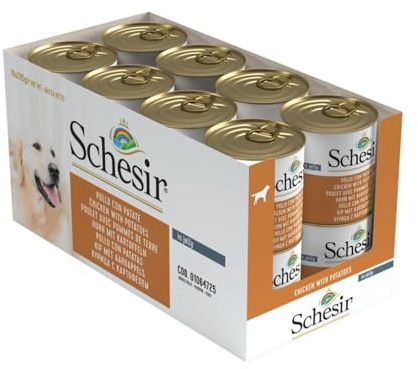 Schesir, Nourriture Humide pour Chiens Adultes, Poulet avec Pommes de Terre, Filets en gelée, Total 4,56 kg (16 boîtes x 285 g)