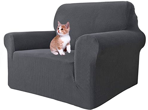 MAXIJIN Stretch Chair Cover Chair Slipcovers with Arms, 1-Piece Couch Sofa Chair Covers for Living Room, Non Slip Armchair Cover (31-46) Furniture Protector Dogs Pet Friendly (Chair, Grey)