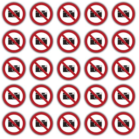 STROBO 25 Stück Aufkleber Fotografieren verboten mit Ø 9,5 cm | Sticker mit geschlitzter Rückseite für den Innen- und Außenbereich | UV-Schutz, Wind- und Wetterfest