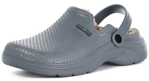 Zoccoli e Sabot Uomo Donna Ciabatte da casa Pelliccia Foderato Pantofole Impermeabile Scarpe da Giardino Antiscivolo Inverno Clogs All'aperto, Grigio Scuro, 43 EU