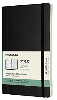 Moleskine - 18-Monats Wochenplaner/Terminplaner, Terminkalender 2021/2022, Wochennotizbuch mit Softcover und elastischem Verschluss, Format Large/A5 13 x 21 cm, Farbe Schwarz, 208 Seiten