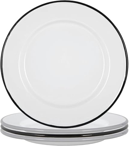 Argon Tableware Enamel Dinner Plates - 25.5cm - Pack of 4 - Black/Grey Dining Plates Lightweight Camping Large Dinner Dish for Appetisers, Starters, Mains, Sides, Desserts