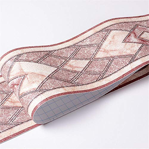 Tapetenbordüre selbstklebend zum Aufkleben für Wohnzimmer Küche Badezimmer Abnehmbare Wasserdicht Bodenleiste PVC Dekorative Bordüre Rote moderne Geometrie 10.6cm X 500CM