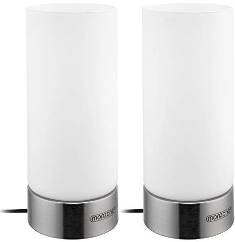 Monzana 2x Lámparas para Mesita de Noche Escritorio 3 Niveles de Brillo Niquel Satinado Táctil E14 Salón