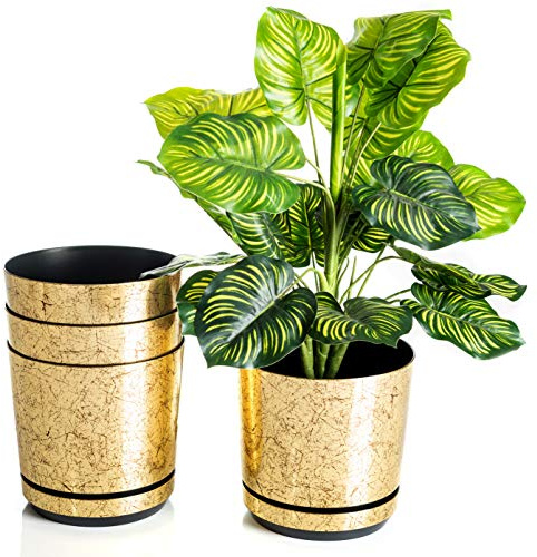 KORAD Set of 4 Antique Gold Planters 16 cm - Decorative Planters in the Size of 16 cm for Flowers, Herbs, Plant Compositions OSL 16/112 x4