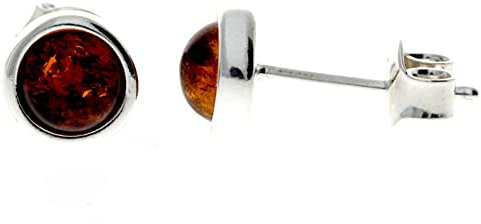 SilverAmber Jewellery UK 925 Sterling Silber mit baltischer Honig Bernstein – Ohrstecker rund Ohrringe - GL189C6