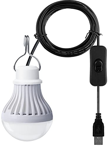 YAKAiYAL 5W LED Birne USB Campinglampe Warmweiß 3000K 5V Tragbare Zeltlampe mit Schalter USB 2.5M Kabel Leuchtmittel für Camping Notfallleuchte Wandern Notlicht Angeln Beleuchtung Nicht Dimmbar