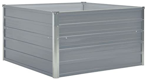 Festnight Jardinera Elevada 100 x 100 x 45 cm Maceta Metal Macetas de Acero Galvanizado Macetas Exterior Macetas Rectangular Arriate de Altura de Exterior Balcón Terraza Gris