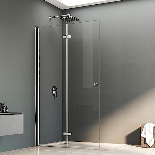 Walk in Duschwand Walkin Dusche 76x185cm Walk in Dusche Faltbar Walk-in Duschabtrennung 6mm ESG Glas, Montage auf Duschewanne oder Fliese