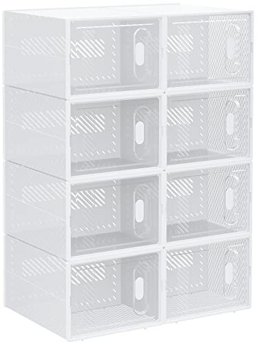 HOMCOM Lot de 8 boites cubes rangement à chaussures modulable avec portes transparentes - dim. 25L x 35l x 19H cm