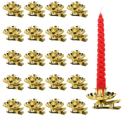 KATELUO 20 Pezzi Portacandele per l'Albero di Natale, Candelabro Natalizio Portacandele di Natale, Portacandele in Metallo Dorato Candelieri Retrò per Matrimonio Compleanno Decorazione Natalizia