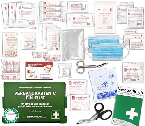 Betriebsverbandkasten 2 in 1 nach aktueller DIN 13157 für Betriebe inkl. perforiertem Verbandbuch - DSGVO - & Extras