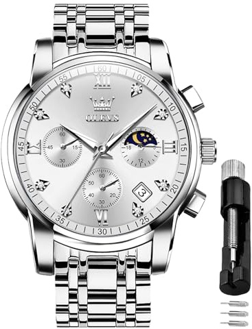 OLEVS Herrenuhren Schwarz Edelstahlarmband Quarz Uhr Männer mit Diamant Datum Wasserdicht Leuchtende Klassische Elegantes Armbanduhr Geschenk