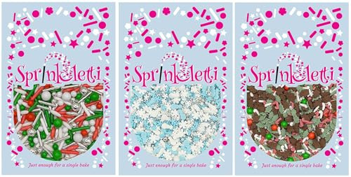 Sprinkletti - Bundle - Christmas Favourites Cake Sprinkles - Edible Cake Topper Sprinkles Cupcake Decorations - HoHo Ho!, Jingle and Frosty - 30g Each. Great for Festive Winter Parties