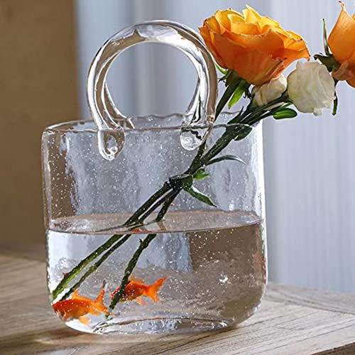 Dekorative Vase Glas Handtasche, Kreativ Geldbörsenvase für Blumen, Klare Handgemachte Vase Klein Vase für Langstielige Blumen, Obst, Potpourri, Kleine Fische & Süßigkeiten