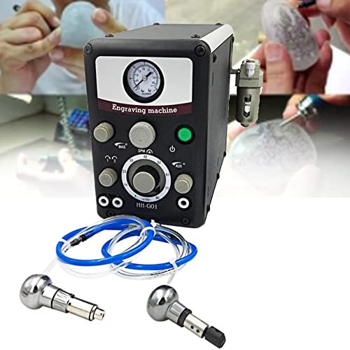 JINTAOMA Kit Macchina per Incisione Pneumatica per Gioielli, Bulino A Impatto A Doppia Testa, Strumento per Incisione Multifunzione Elettrico, Bulino 400-8000 Prm,220V