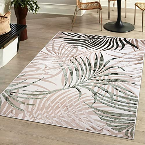 Mazovia Groß Teppich Wohnzimmer 200x300cm Creme Grün Florales Muster Boho | Teppich für Schlafzimmer Esszimmer Büro Beige Weich Pflegeleicht Fußbodenheizungsgeeignet Reinigungsmittelbeständig Stilvoll