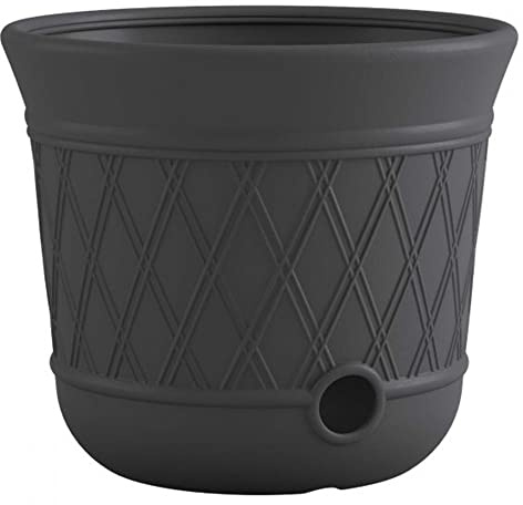 Suncast Lattice Hose Pot for Outdoor Garden Storage, Peppercorn - Holds 300 ft Expandable or 50 ft Standard 5/8 Vinyl Hoses, Resin Hideaway Organizer with Drainage and Water Supply Port