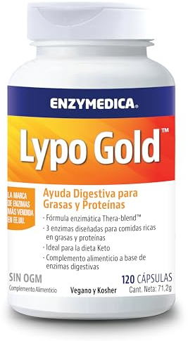 Enzymes Digestives Lypo Gold, Complément Alimentaire, Digestion Confortable, Anti Ballonnements et Ventre Gonflé, Confort Digestif, Lipase, Protéase, Amylase, Perle Digestive, 120 Capsules