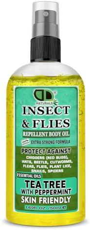 DD Teck Insect Repellent with Tea Tree & Peppermint Essential Oil Repellent Against Chiggers (Red Bugs), Ants, Beetls, Cutworms, Fleas, Flies, Plant Lice, Snails and Spiders for Body Oil (50ml Spray)