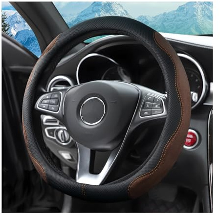 zipelo 14.5-15 Car Steering Wheel Cover, Auto Interior Wheel Protector with Durable Soft Breathable Anti-Slip Linging Leather, Universal for Vehicles Trucks SUVs Accessories for Men Women (Coffee)