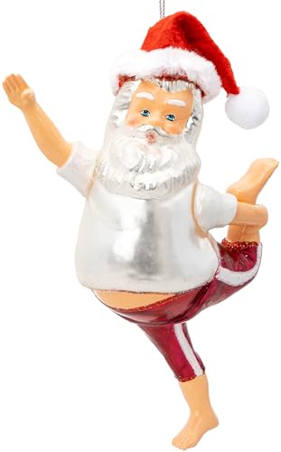 SIKORA Yoga Weihnachtsmann besondere Weihnachtskugel Glas Christbaumschmuck Deko Figur Weihnachten Anhänger Ornament - Trend Line - BS908
