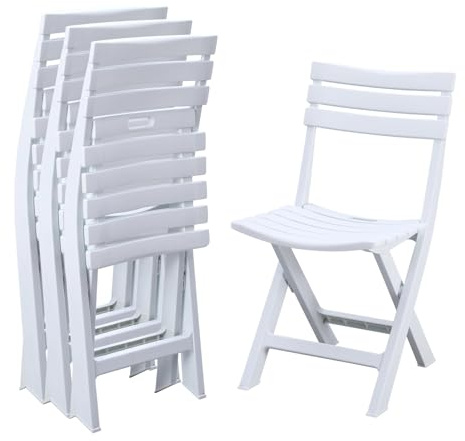 KAIHAOWIN Klappstühle aus Kunststoff, für den Innen- und Außenbereich, faltbar, für Terrasse, Garten, Strand, Balkon, Veranda, leicht und wasserdicht, Weiß, 4 Stück