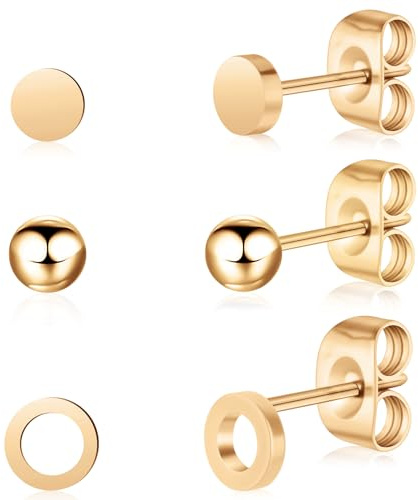 Artskin 3 paires Titanium femmes boucles d'oreilles sans nickel hypoallergénique filles boucles d'oreilles sensibles Bijoux Boucles d'oreilles classiques noir/argent/or/or rose