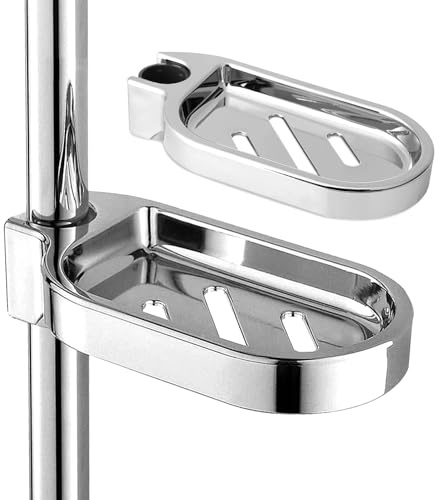 Gsycle Dusche Seifenschale, 2Pcs Duschschiene Seifenschale für 25mm Pole Einstellbare Duschschiene Schüssel Seifenhalter Seifenschale für Badezimmer Clip auf Seifenschale für Duschschiene