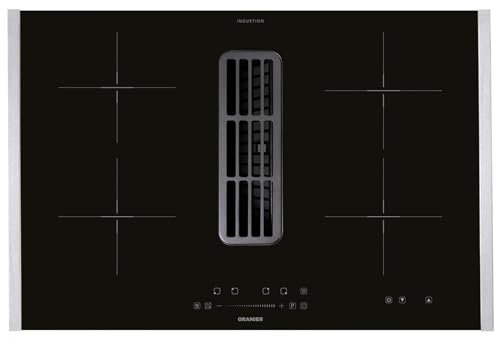 Oranier Kochfeld 80 cm Induktion KFA390 - großes Induktionskochfeld autark mit Abluft-Umluft Dunstabzug inkl. Kochfeld-Seitenleisten aus Edelstahl