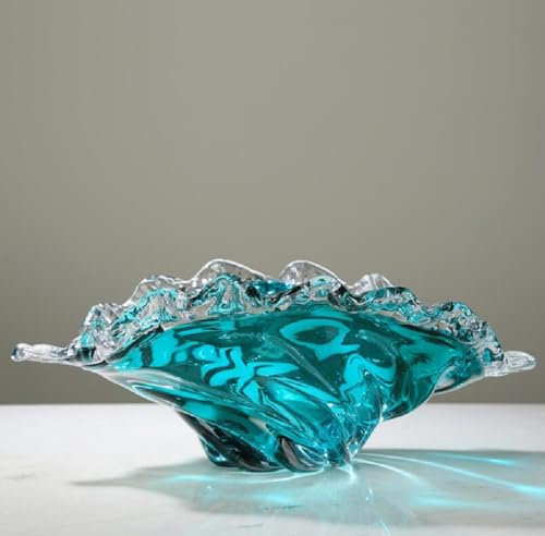 JUNYFFF Large Glass Fruit Plate Dinner Bowl Salad ‎Colourful Snack Dessert Plate Wedding Candy Plate Serving Plate Decorative Bowl Multipurpose Tray Decorative Plate Glass Crystal 41CM,Blue