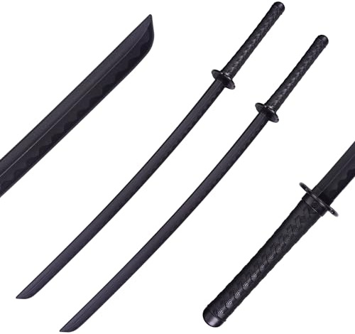 Polypropylene Katana Sword - Japanese Training Samurai Sword, Blunt Longsword, Martial Arts Practice, Safe, Easy, Cosplay, Black, Dragon, Fire, for Men and Women, Two Black(Two in Total)