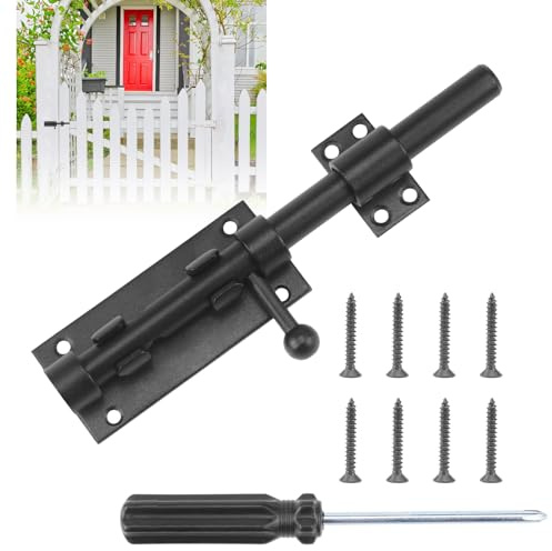QGGTQG 304 Bolzenriegel Edelstahl Schiebeschloss 14mm Türriegel Riegel Türriegel Schwarz mit Vorhängeschloss Loch Schieberiegel Riegelschloss Bolzenriegel für Haus Hof Garten (20cm)
