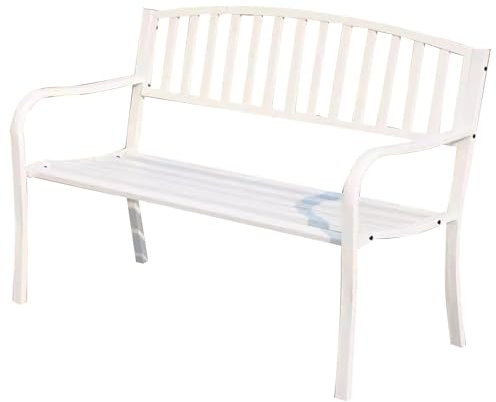 LYXXJRYBHD Gartenbank, Gartenbank Wetterfest für Den Außenbereich, Parkbank Mit Rückenlehne Und Armlehne, Lamellendesign, für Party, Hochzeit, Balkon(Color:White)
