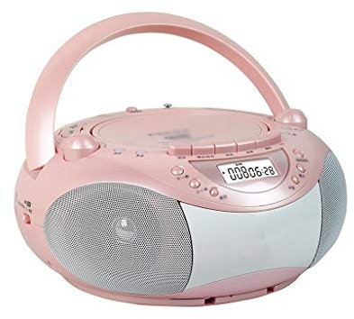 Portable CD Player Portable Boombox with AM/FM Radio, Headphone Jack, Replay CD/DVD Tape Recording, MP3/MP4 Player Multifunctional Learning Machine(Pink)