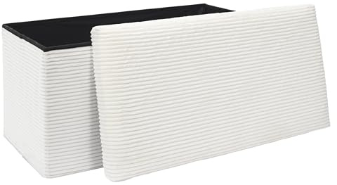 HOME DECO FACTORY Coffre Banc Pliable Côtelé Scott Rangement Beige