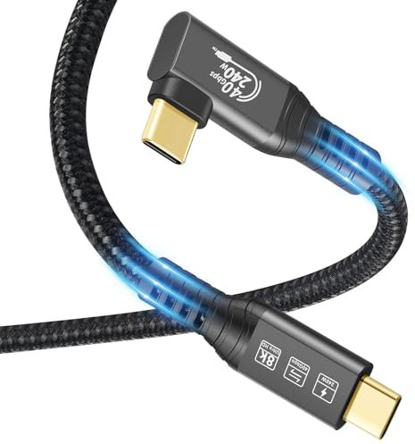 USB4 Kabel, mit Thunderbolt 4 Kabel, 240W Ladekabel, 40Gbps Datenkabel, 8K@60Hz HDR, USB C auf USB C Kabel, 90Grad für Hub, Dock MacBook, M2, M3, Mac SSD (90 Grad USB4 40G 240W 2M)