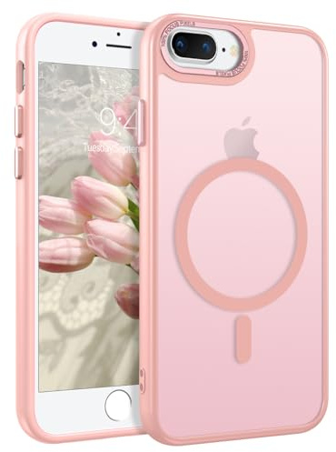 DOMAVER Hülle für iPhone 7 Plus/iPhone 8 Plus, Handyhülle iPhone 8 Plus/iPhone 7 Plus Case Durchscheinend Matt Stoßfeste Damen Männer Rundumschutz Magnetisch Schutzhülle, Rosa