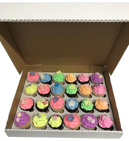 LARRYROO Pack of 5 x Strong White 24 Cupcake Muffin Cup Cake Boxes & Tray - 4 Inches DEEP