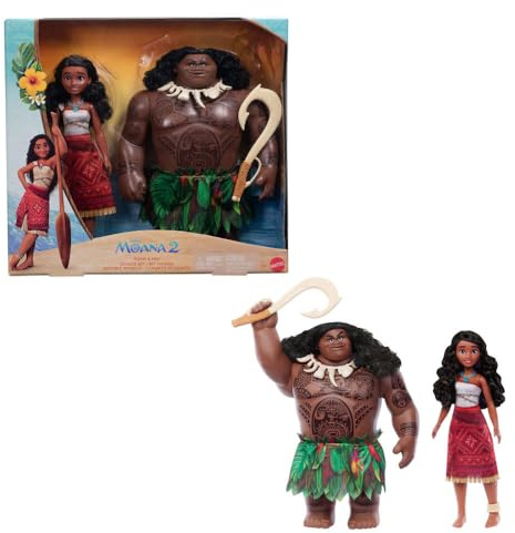 Mattel Disney Moana 2 Voyager 2 Doll Set, Moana & Maui Fashion Dolls in Removable Outfits with 4 Accessories, Inspired by The Movie