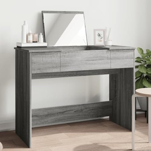 ShGaxin Schminktisch mit Spiegel Grau Sonoma 100x45x76 cm, Schminken Tisch, Frisiertisch, Kosmetiktisch, Schminkkommode, Schmink Tisch, Make Up Tisch - 840700