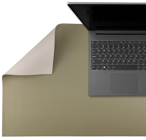 SMART Alfombrilla de Escritorio 80 x 40 cm - Tapete de Oficina - Equipamiento de Oficina en Imitación de Cuero - Protector de Escritorio - Doble Cara, Beige/Verde Oliva