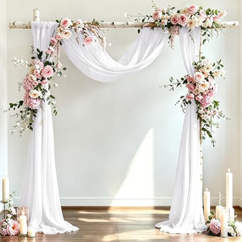 DeZerlor Wedding Arch Draping Fabric 29 x 20 FT Drapes for Backdrop Sheer Curtains for Romantic Bridal Baby Shower Decorations Ceremony Birthday Party Spring Outdoor Events,White (4 Panels)