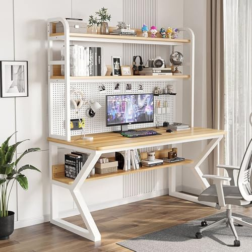 Scrivania Gaming, Scrivania con Libreria, Scrivania da Gioco con Portaoggetti, Scrivania Grande, Scrivania for La Casa con Combinazione di Libreria Integrata, Ideale for Spazio di Lavoro e Studio