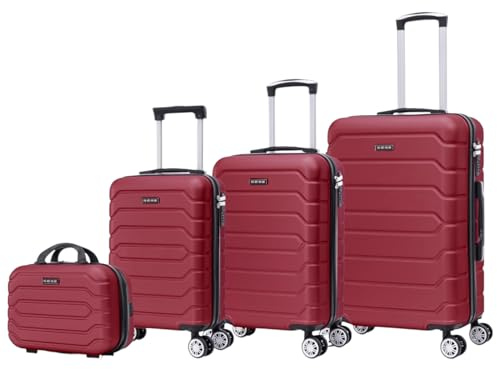 Mi Ko Mi Ka Conjunto de Maletas de Viaje Elegantes: Carcasa Ligera de ABS, Cerradura Numérica, 4 Ruedas Giratorias 360°, Asa Telescópica de Aluminio | Juego de 3 o 4 Maletas (8002, Vino)