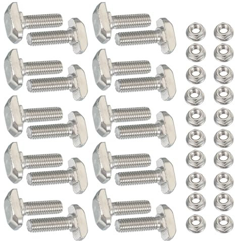 PATIKIL M6 x 20 mm T-Slot Bolts, 1 Set Drop-in Bolt Hammer Head with Hexagon Flange Nuts T-Bolt Stud Sliding Screw for 30 Series Aluminum Extrusion Profile, Silver